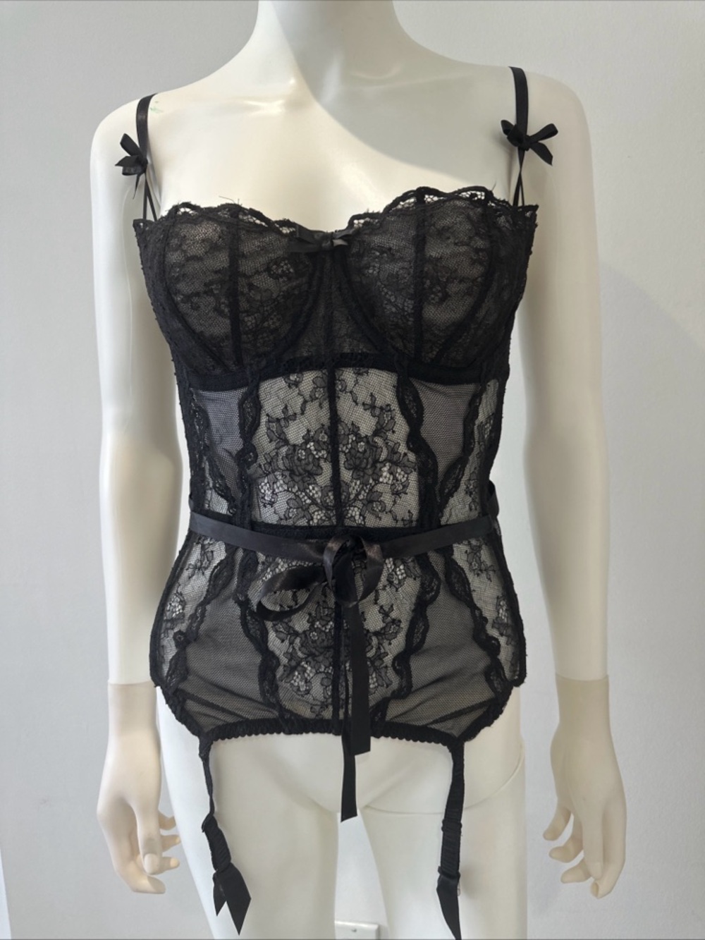 Agent Provocateur Black Lace Bustier with Ribbon Waist